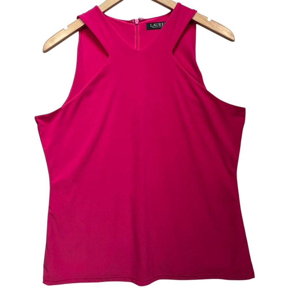 Lauren Ralph Lauren Women's Sleeveless Casual Top Stretch Size XL Pink Back Zip